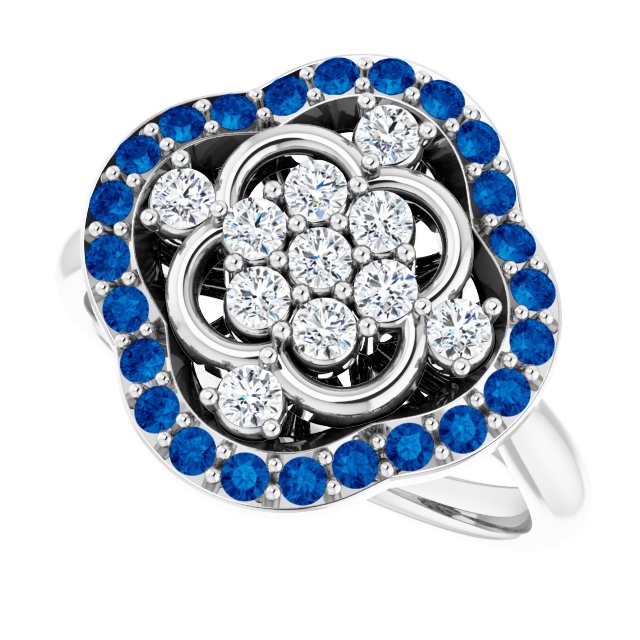 14K White Natural Blue Sapphire & 1/3 CTW Natural Diamond Ring  